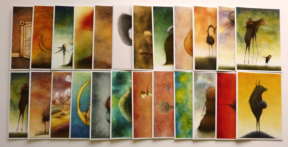 Set of Eight Obsolete World Watercolor Fine Art Print Note Cards