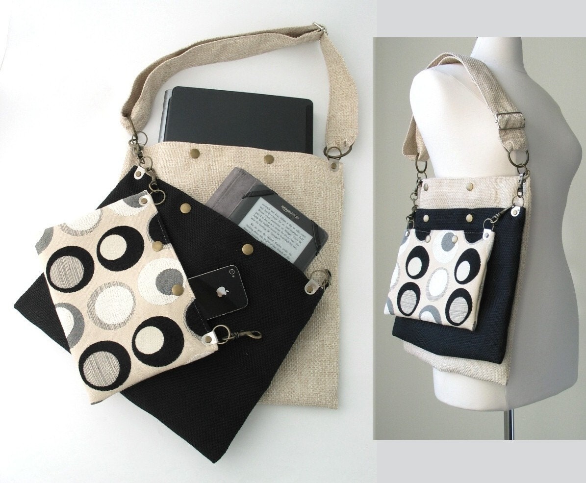 Black white tote, messenger, laptop bag, handbag, purse