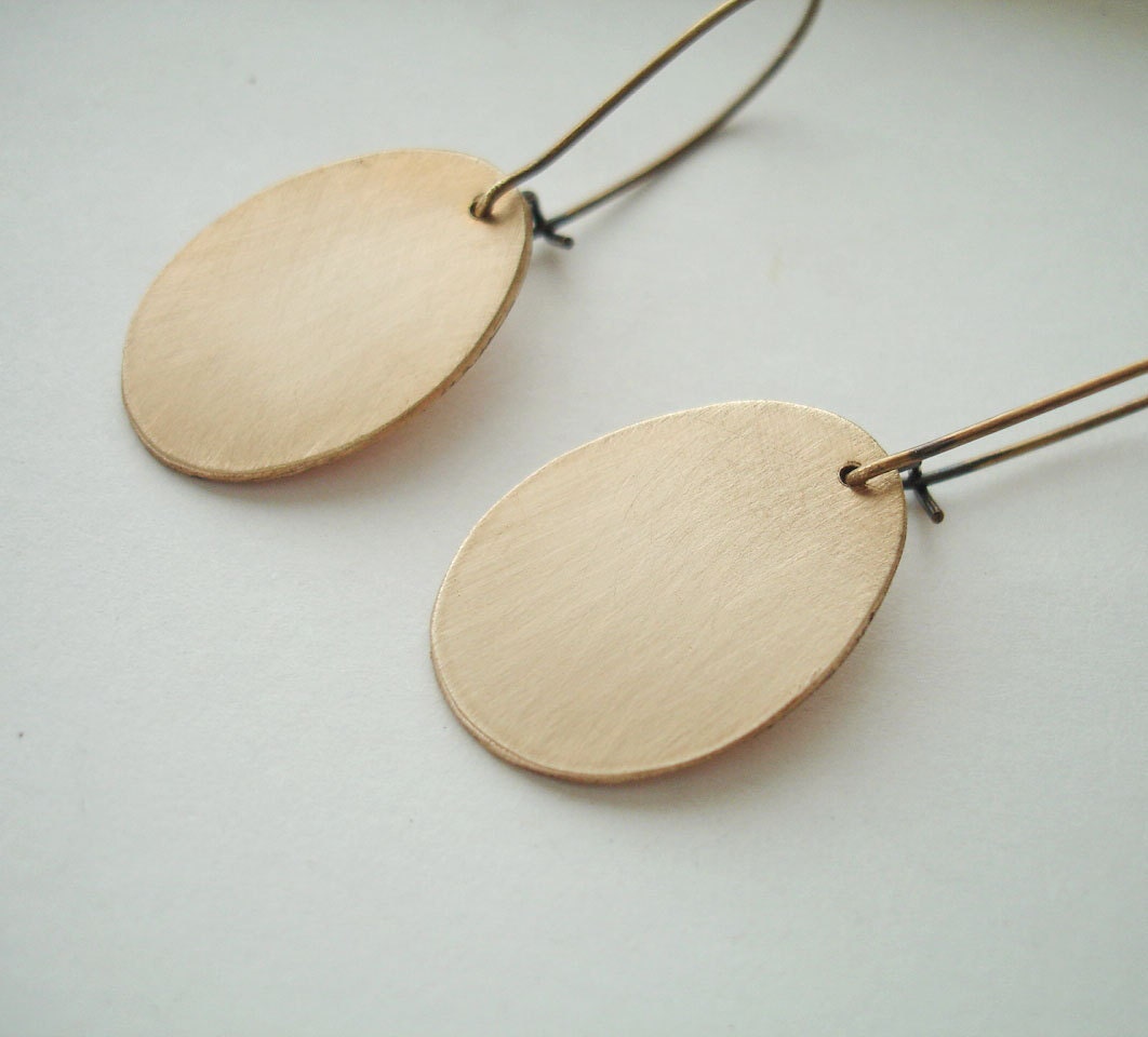 Organic Oval Brass Gold Dangle Earring FREE SHIPPING - Boho tribal modern simple everyday accessory