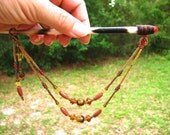 Porcupine Quill Hair Stick, Beaded Hair Quill in rust earth tones