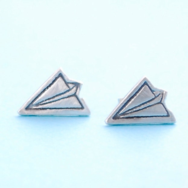PAPER AIRPLANE studs, eco-friendly silver earrings. Handcrafted by Chocolate and Steel