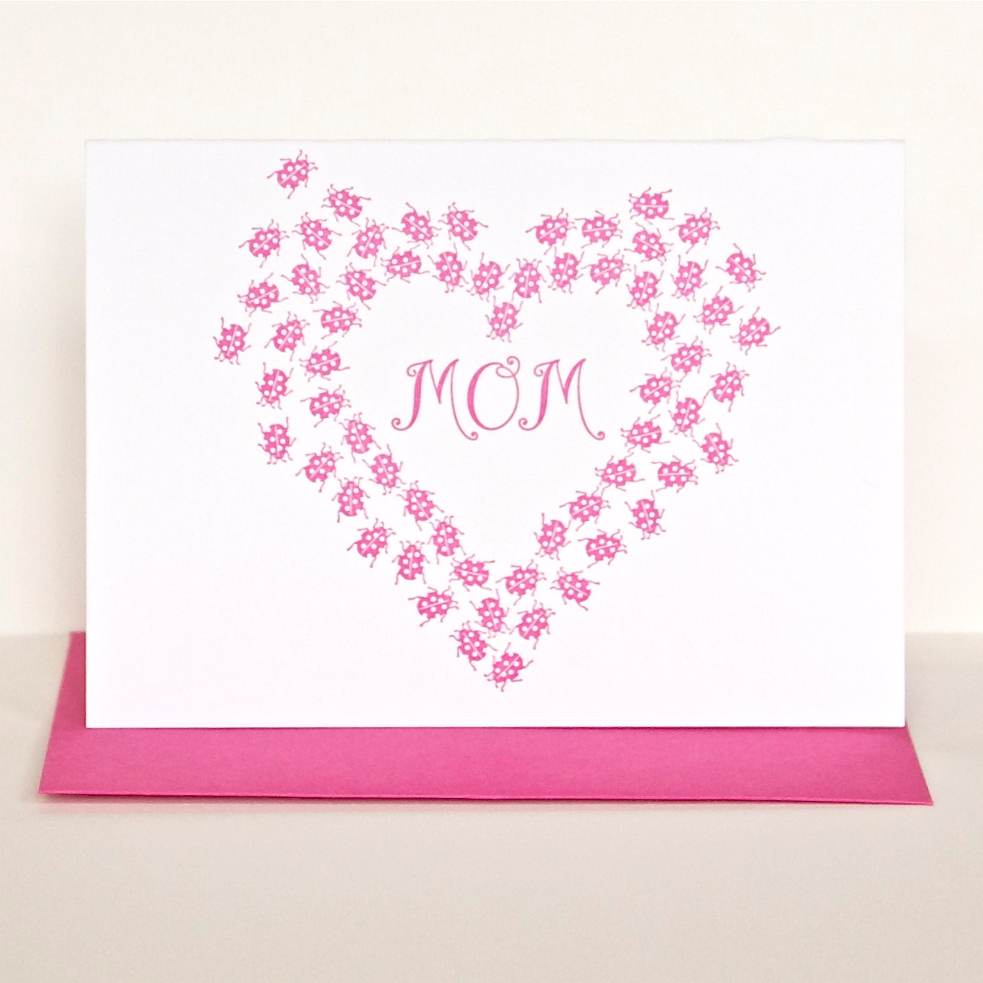 Letterpress Magenta Lovebug Mom Card