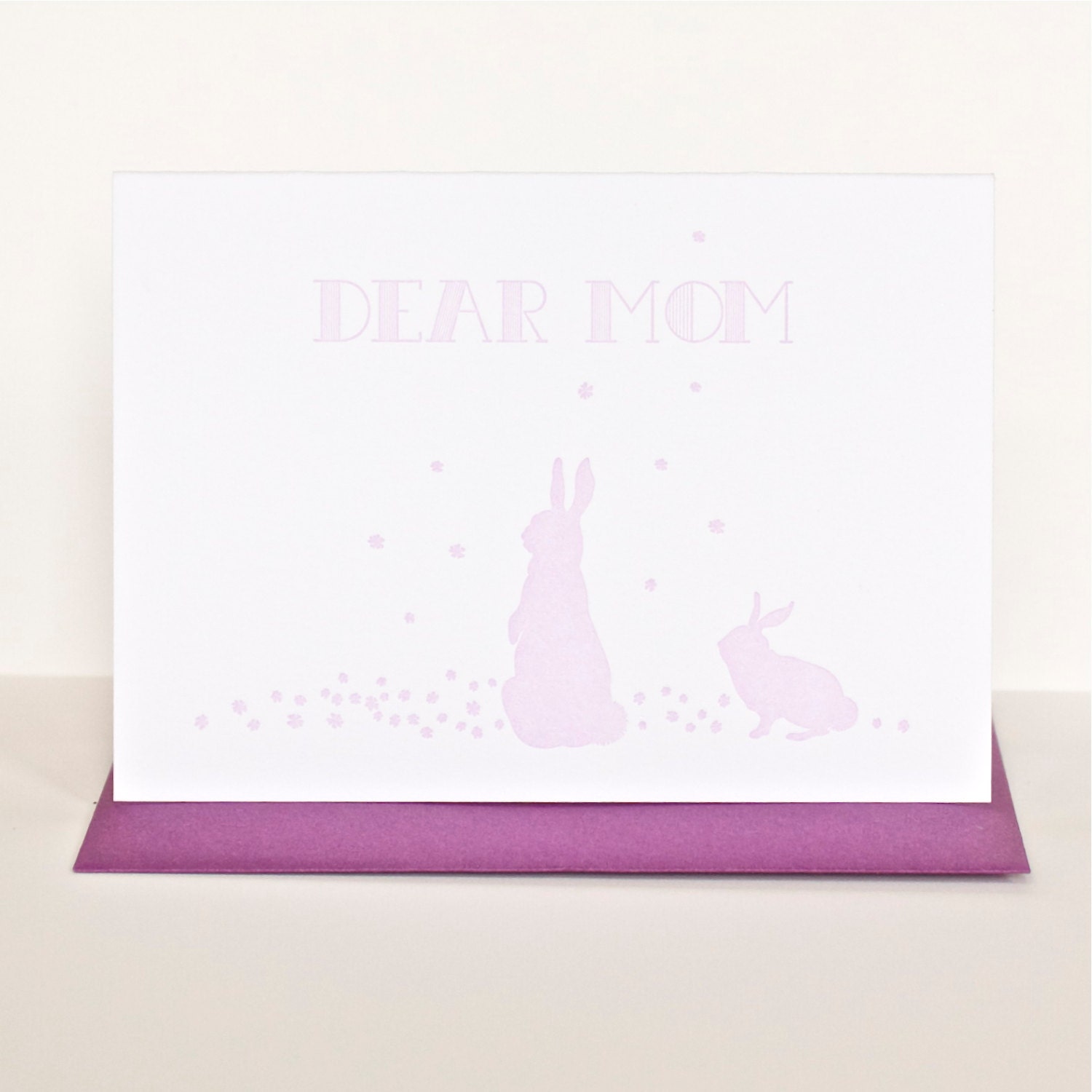 Letterpress Lilac Bunny Dear Mom Card