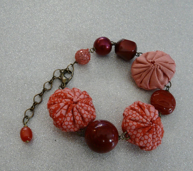 be mine bracelet - vintage beads and silk & cotton yoyos (one of a kind)