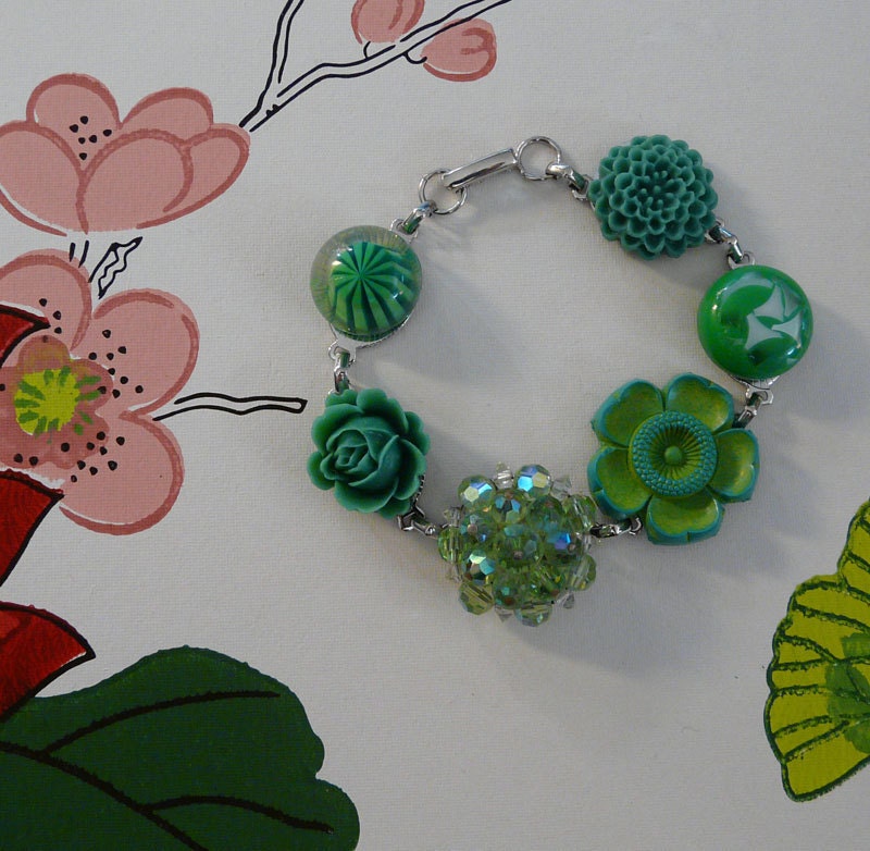 SALE colleen bracelet - vintage flowers, earrings and rhinestones