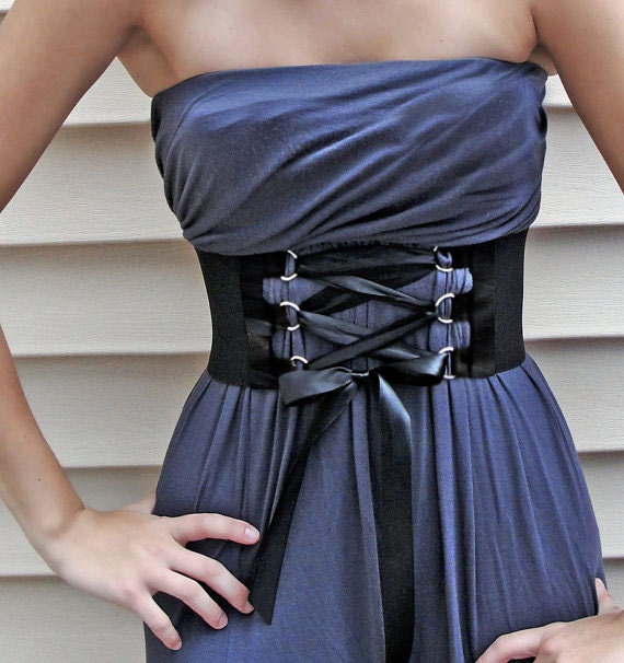Venni Caprice Solid Black SATIN TRIM Corset Wide Belt