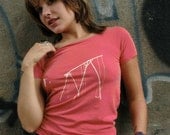 SWING - "Jump" shirt for women on short sleeve chili colored organic cotton - poly scoop neck with soft vintage feel