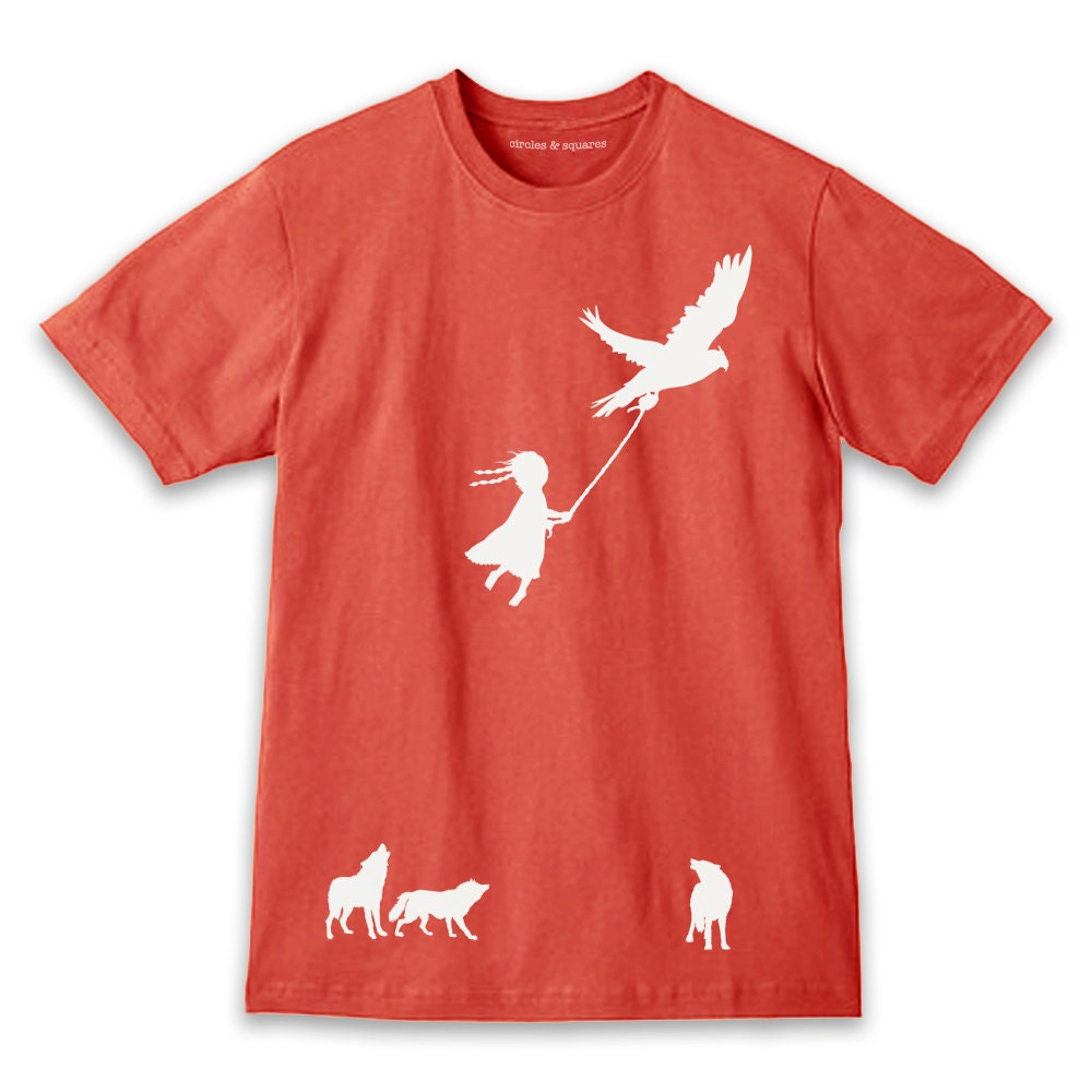 OWL WOLF GIRL - "Escape" on men's / unisex short sleeve t shirt (11 colors to choose from)