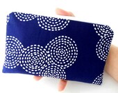 Large Blue Zipper Pouch Cosmetic Bag Eco Friendly Padded  NEW Blue Stitch Circles