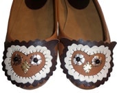 Brown Leather Owl Twit Twooo Ballet Flat Shoes