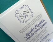 Monogram Frame letterpress wedding invitation - deep violet and slate - SAMPLE