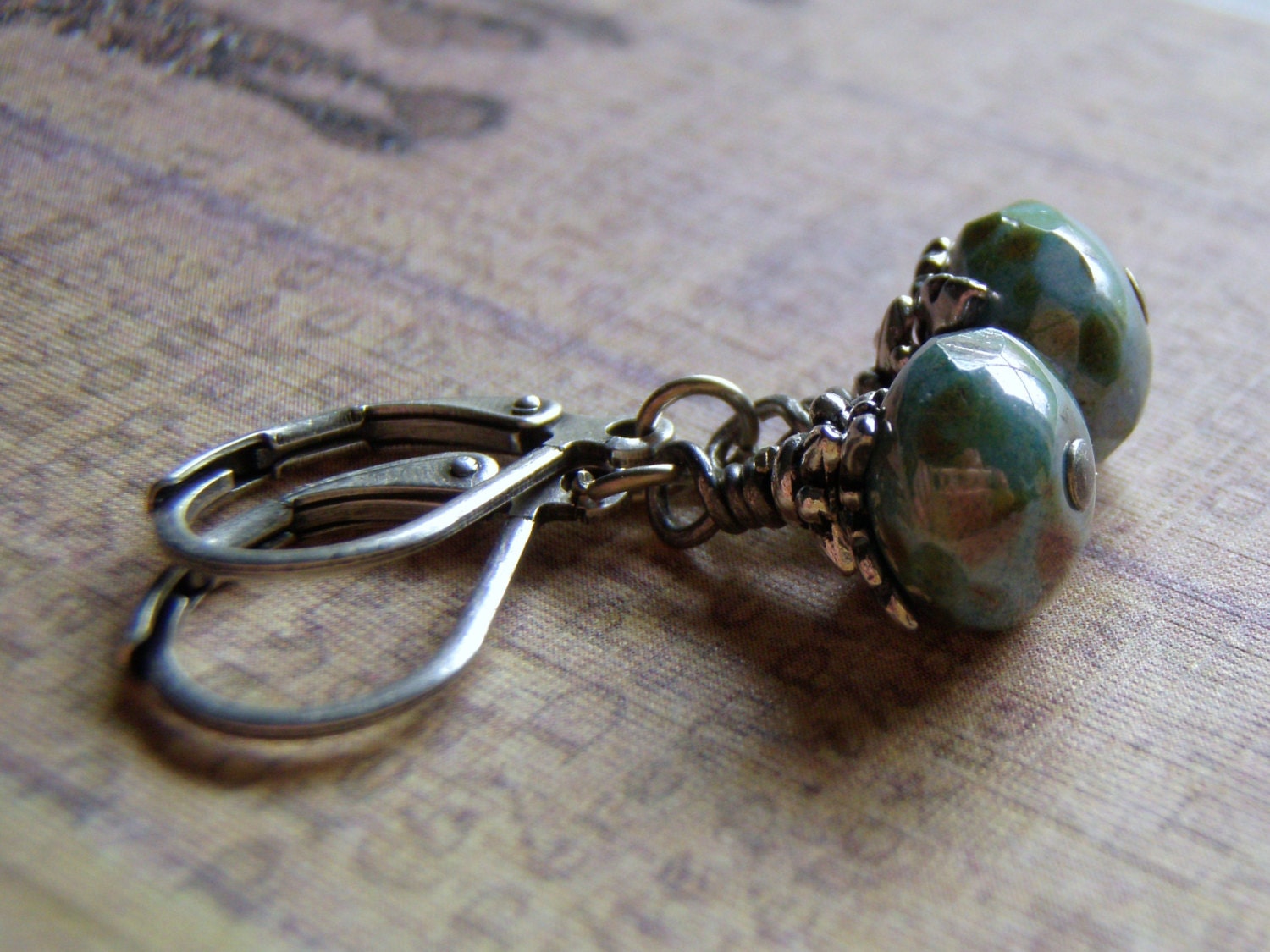Blue Earrings Antique Silver lever Back Ear Wire 9 x 6 mm