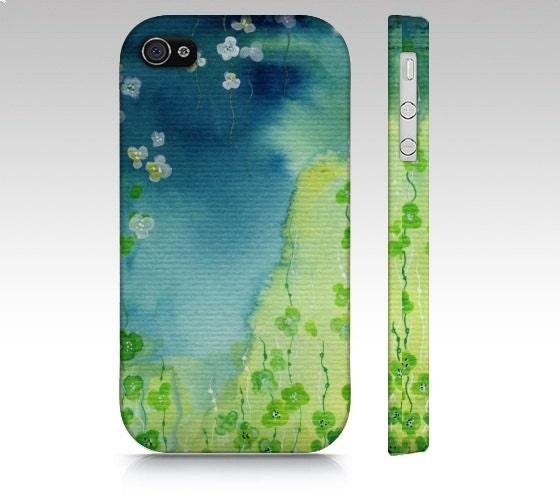 iPhone4 Phone Case - Deep Down - cellphone cover green seaweed sea vines water lilies landscape art painting Oladesign