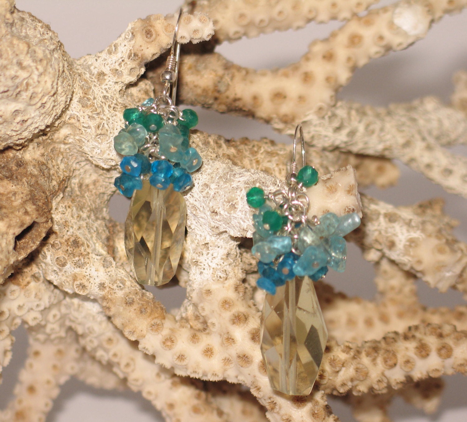 Citrine, Apatite and Green Onyx Gemstone Cluster Earrings