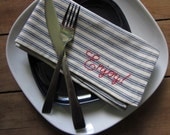 hand-embroidered ticking-stripe napkin