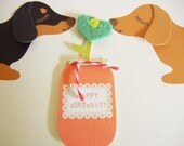 Teriyaki and BBQ the Dachshunds Dogs Happy Birthday Felt Ocean Blue Flower Blank Note Card with Envelope
