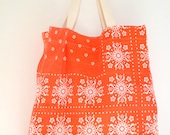 Reusable Shopping Bag, Vintage Orange Fabric, Eco- Friendly