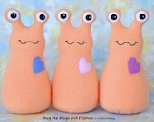 Handmade Slug, Stuffed Animal Plush Art Toy, Hug Me Slug, Personalized Tag, Soft Orange Fleece, You Choose Heart Color, 12 inch, Custom-made