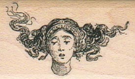 Woman crazy hair face   stamp    wood Mounted   rubber stamp    stamp number 8126