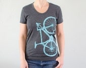Medium - Vital bicycle - women's 50-50 tee, turquoise bike on charcoal gray
