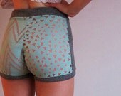 Triangle Lace Hot Pants underwear stretch Spicy Toast grey with teal see through back