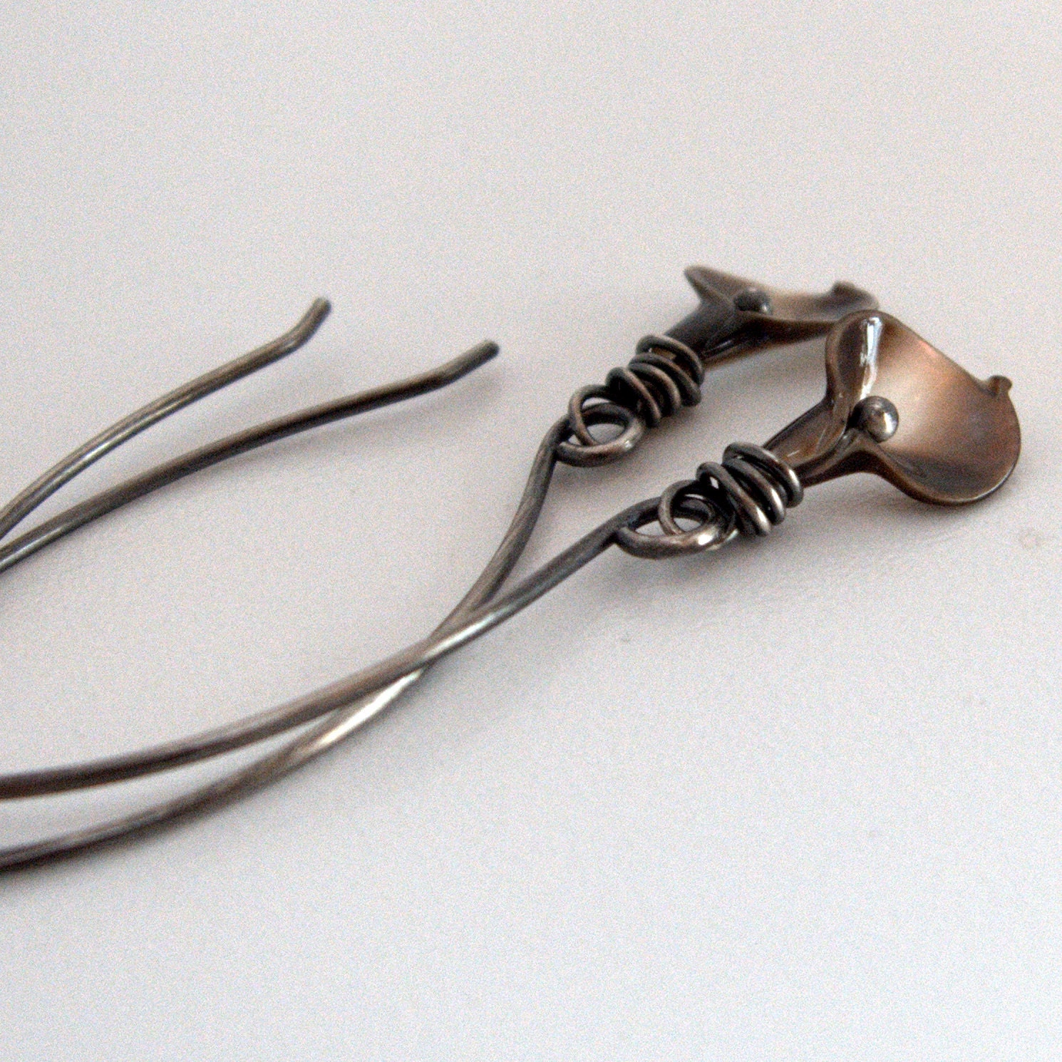 Brown Calla Lily Earrings . Shell Earrings . Sterling Silver