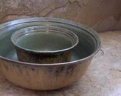 Burnt Iron Brown and Tea Leaf Green Handmade Stoneware Ceramic Pottery Chip and Dip Set