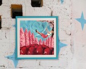 Cherry Blossoms on Her Swing Archival Print of an original collage