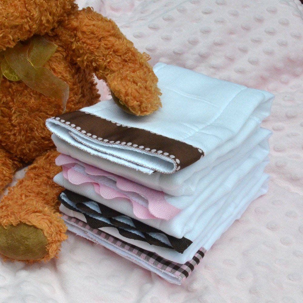 NEAPOLITAN Burp Cloth Bundle newborn gift set of 4 coordinating cloths, pink and brown for baby GIRL