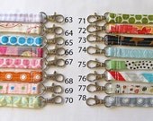 Wrist strap to match pouch. key fob or key chain. Designer fabrics with swivel clip. You Choose the color/pattern