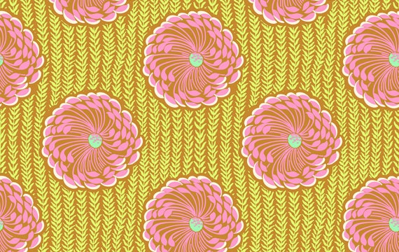Amy Butler Soul Blossom Pink and Yellow Floral cotton Fabric by the yard