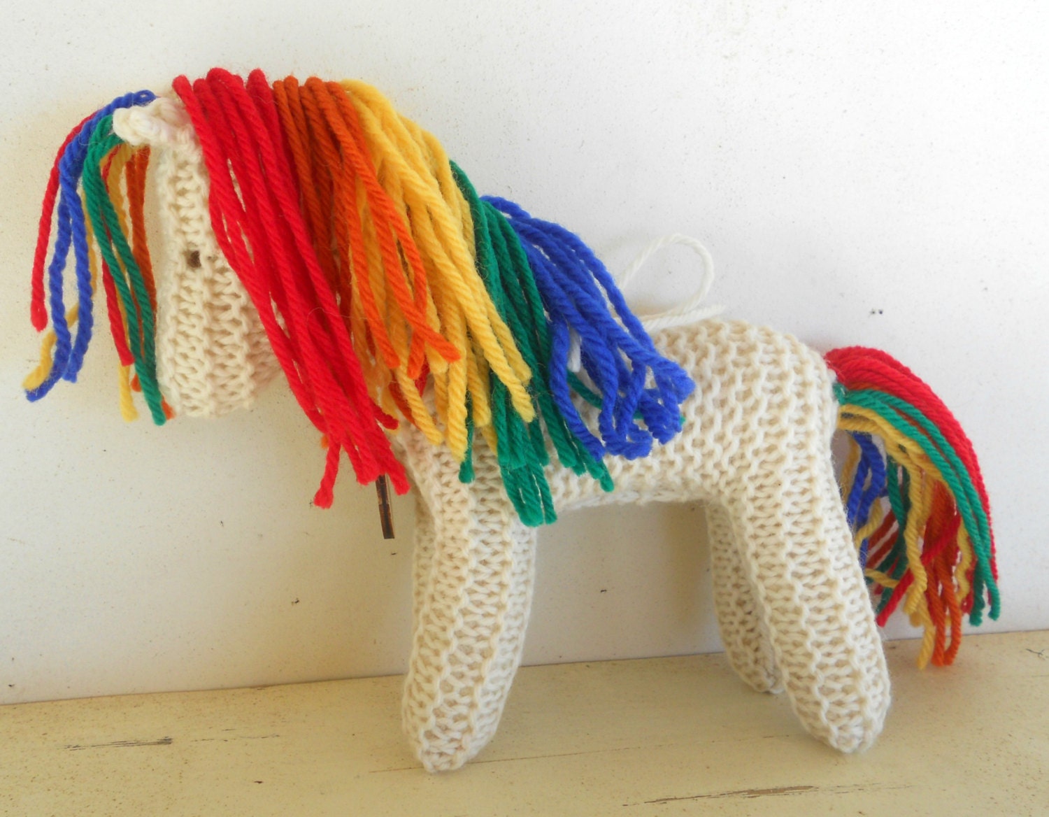 Earth Pony, Waldorf Toy - Stuffed Animal Horse- HandKnit horse - Rainbow Pony