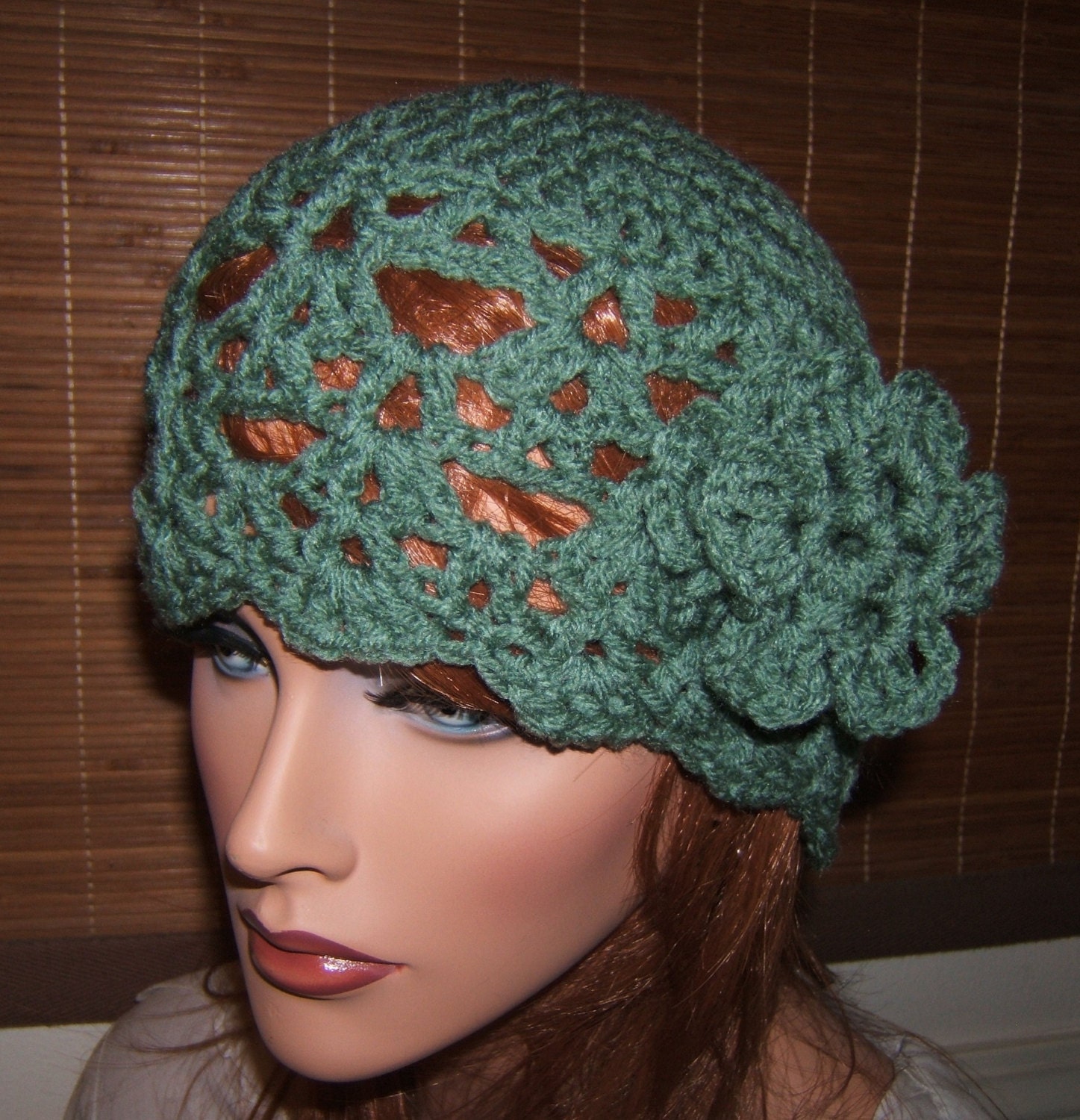 New Item Sweet Crochet  Lacy Style V Stitch Cloche Hat With Crochet W/ Flower Accent (FREE SHIP)