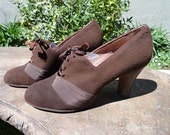New Old Stock Vintage 1930s Brown Suede Shoes size 6.5C