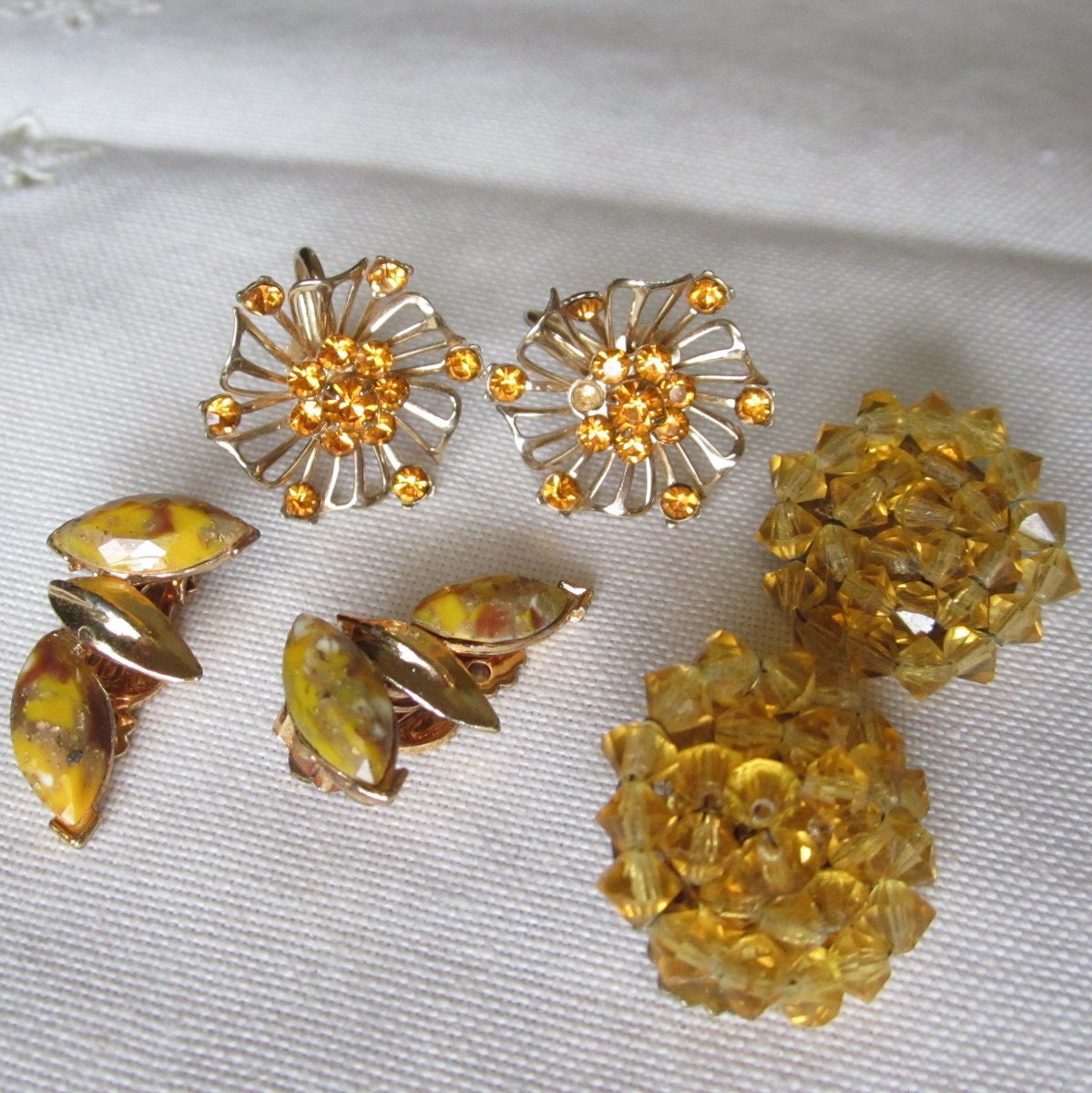 Vintage Jewelry Lot  Sparly Yellow Gold and Topaz Earrings