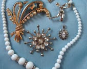 Vintage Jewelry Bits Wear Repair Rhinestone Pins Charms Milk Glass More