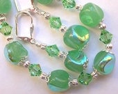 Shimmering Green Bracelet and Earring Set in Silver with Swarovski Crystals