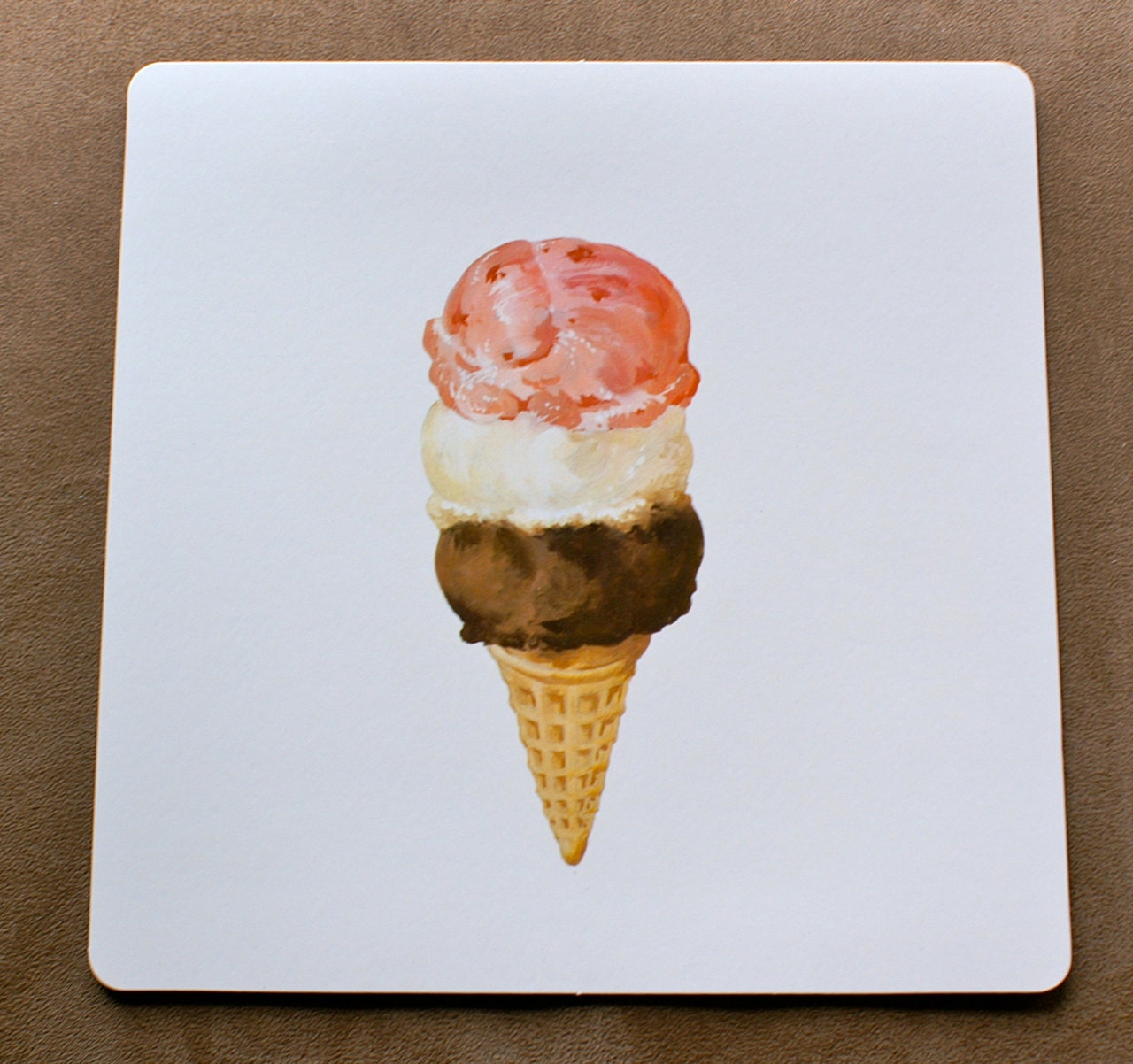 Large Vintage Flash Card, Ice Cream Cone & Swiss Cheese, 1968 Illustration