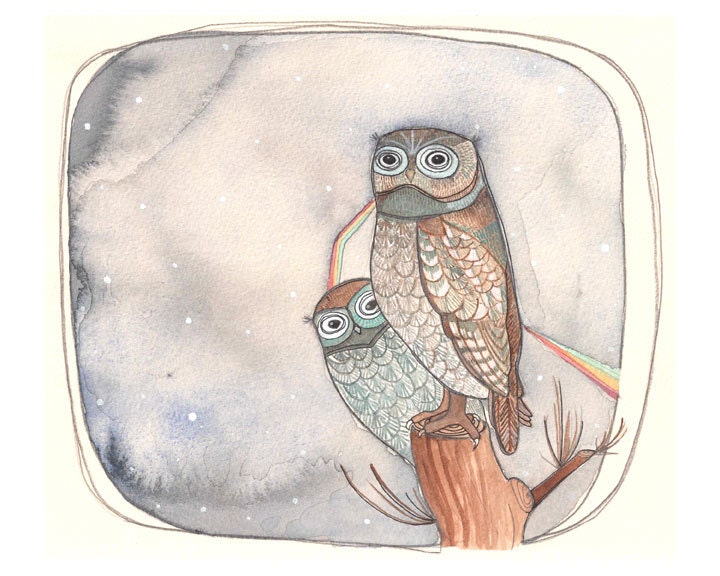 Two Owls // Art Print 8x10 // Peek A Whoo by Michele Maule