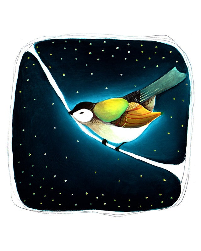 Bird Art Card - Blank Greeting Card - Blank Notecard - Night Bird