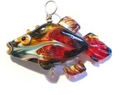 Red glass bead fish, lampwork glass bead pendant, flame design, ready to wear ocean necklace, jewelry supplies, focal bead, SRA, glassbead