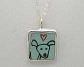 Happy Dog and Pointer Reversible Enamel and Sterling SIlver Necklace