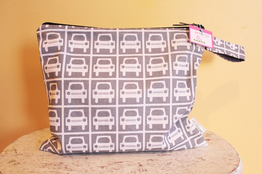 Wet Bag wetbag Diaper Bag - mod car ICKY Bag by PETUNIAS - swim cloth diaper accessories zipper shower gift newborn baby child kids summer
