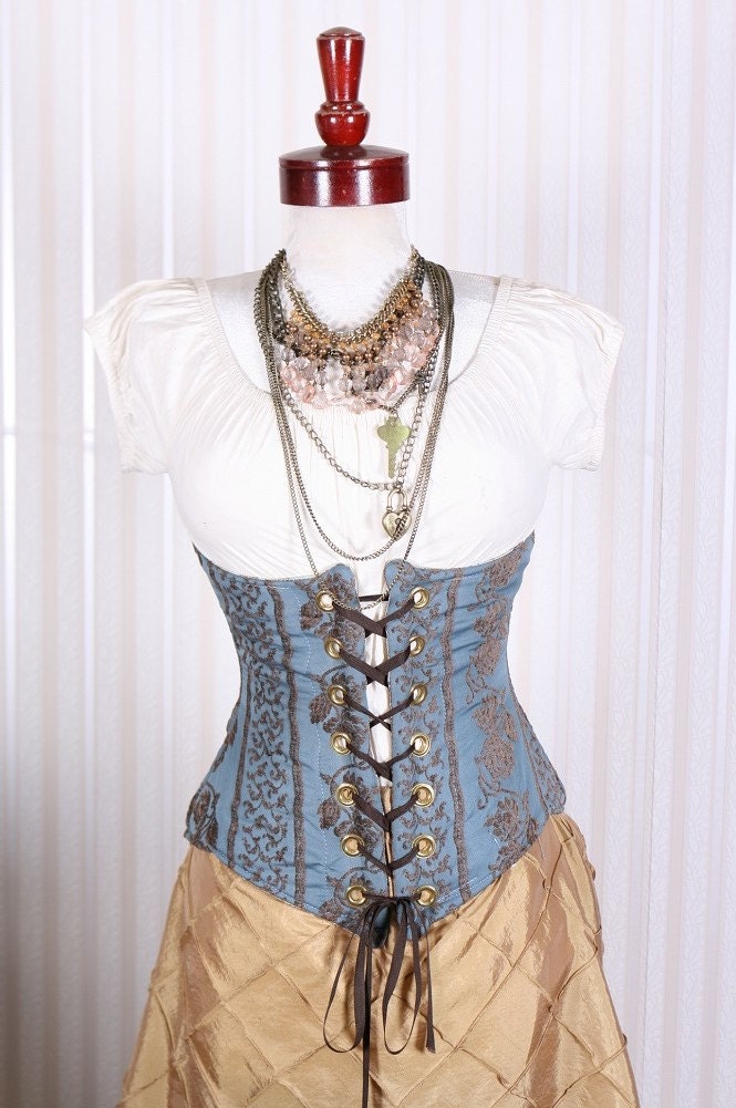 Waist 23 to 25 Cornflower Blue Trellis Underbust Corset