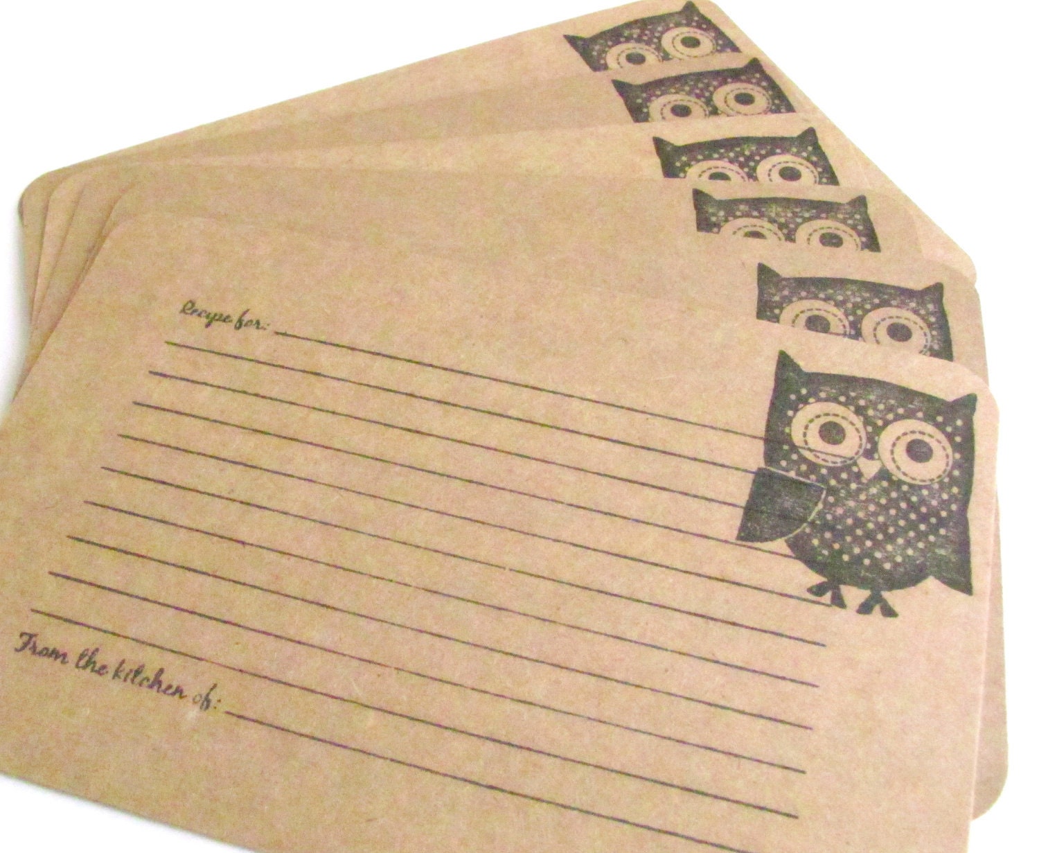 Kraft Paper Handmade Recipe Cards. Lot of 24. Owl. Owls.Bridal Shower