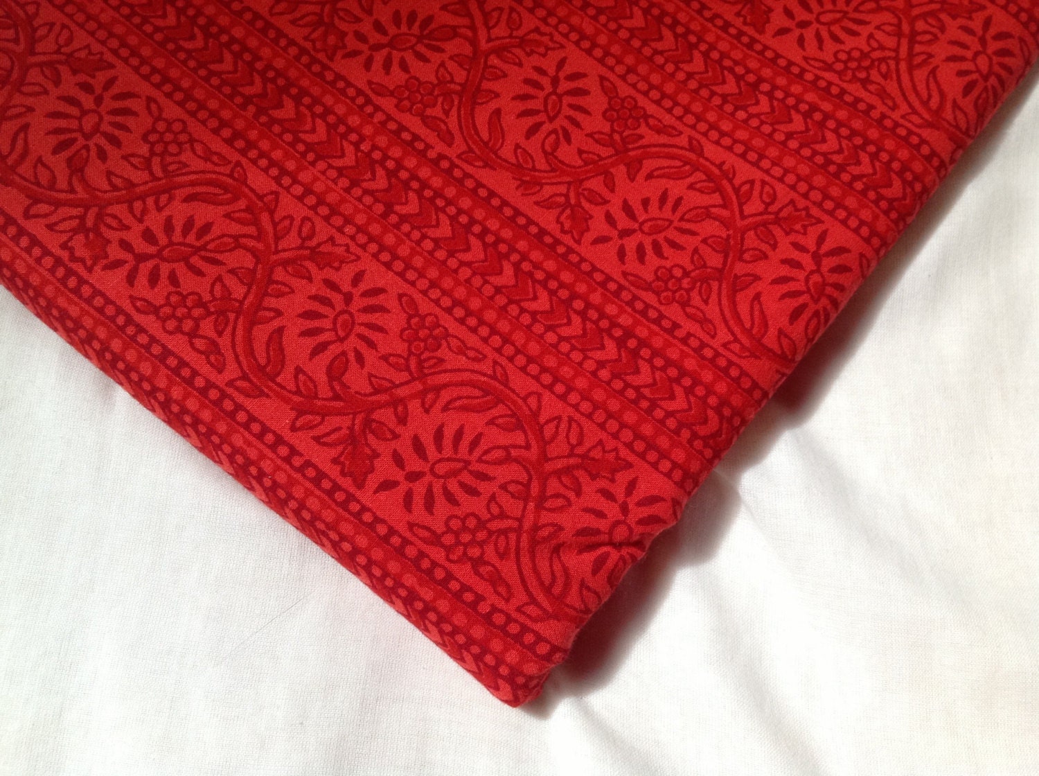 Red striped Indian Block Printed Fabric