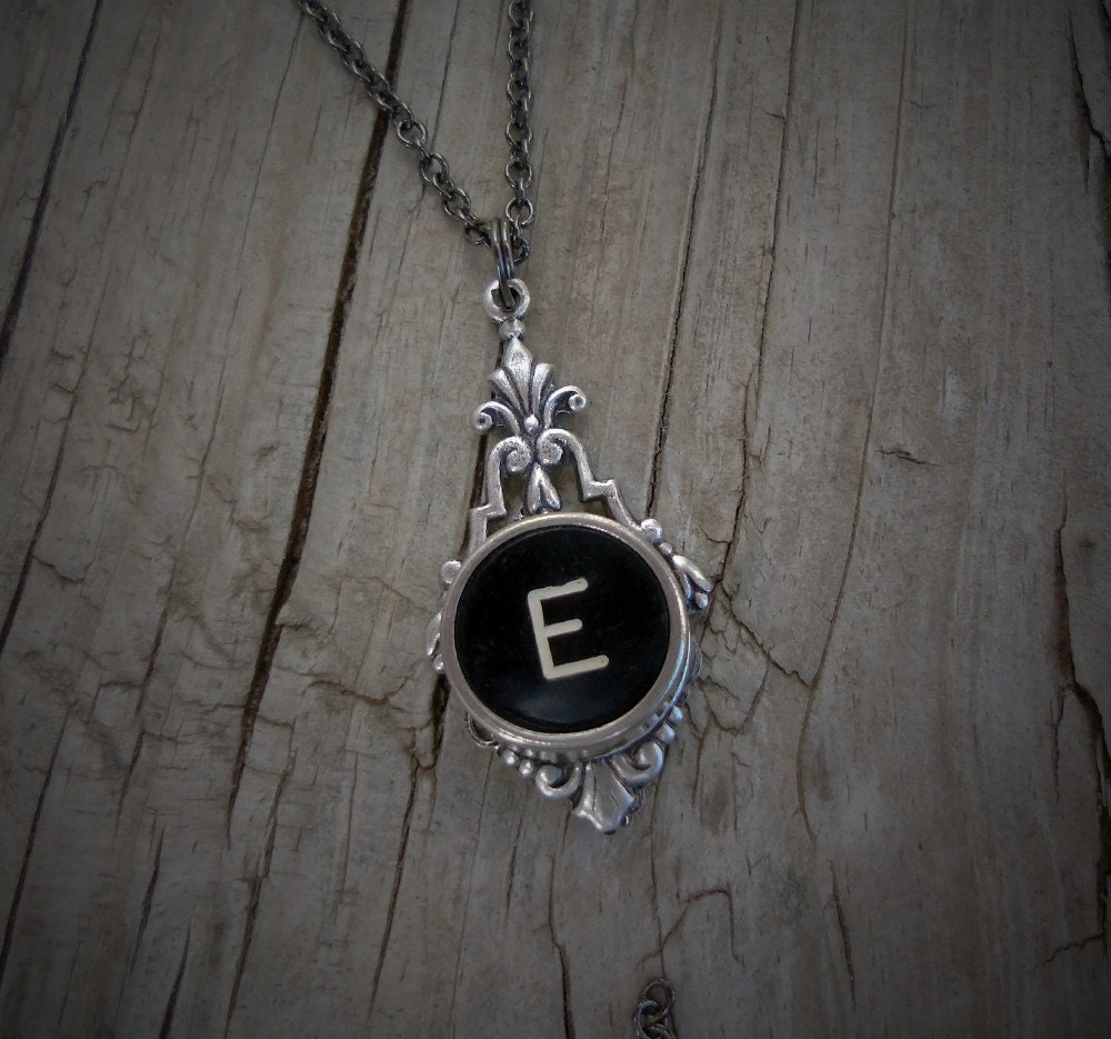 Letter E  Vintage Typewriter Key  Drop Necklace