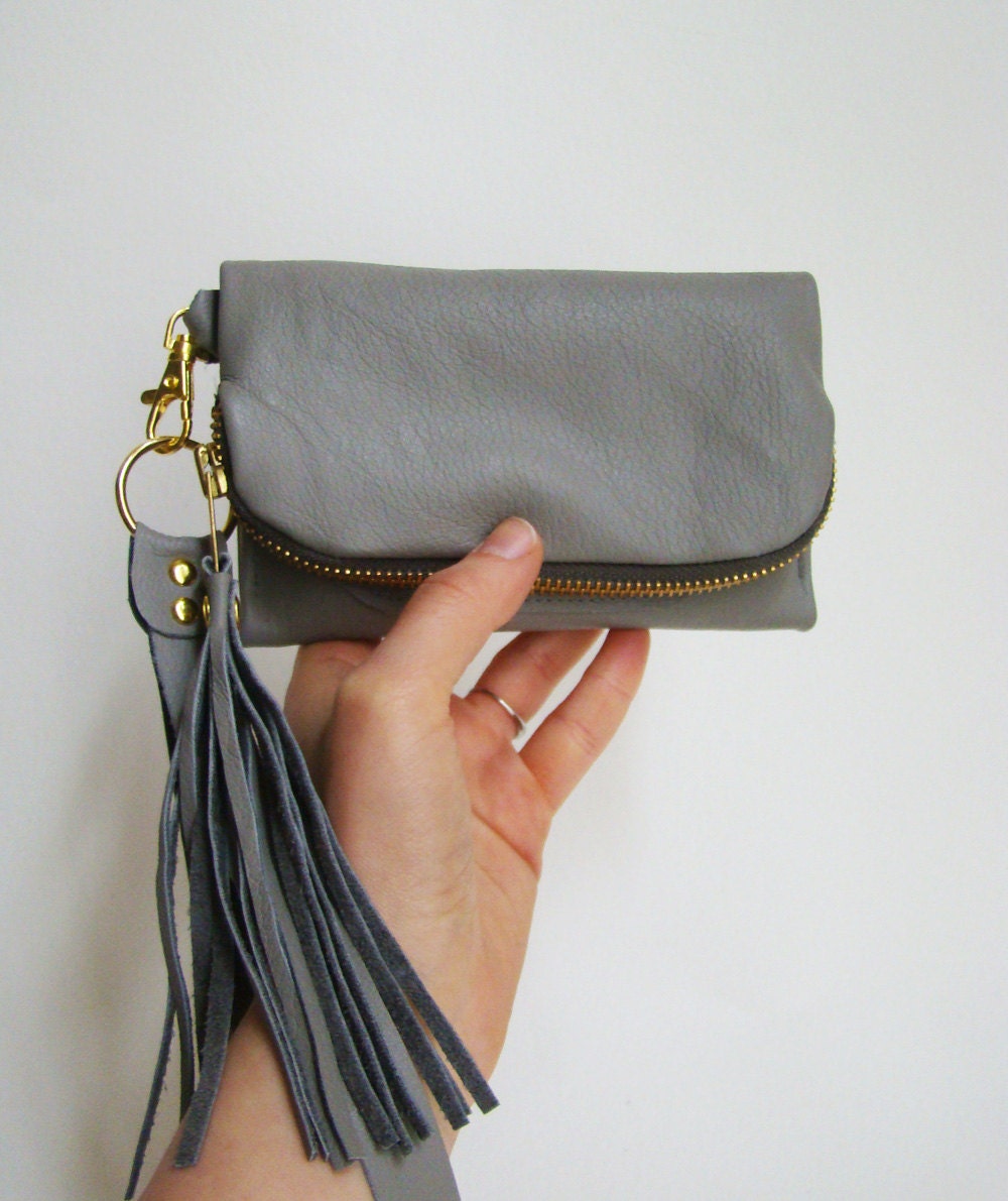 Dove Grey Leather iPhone/ iPod/ Android wallet, smart phone clutch with wrist strap