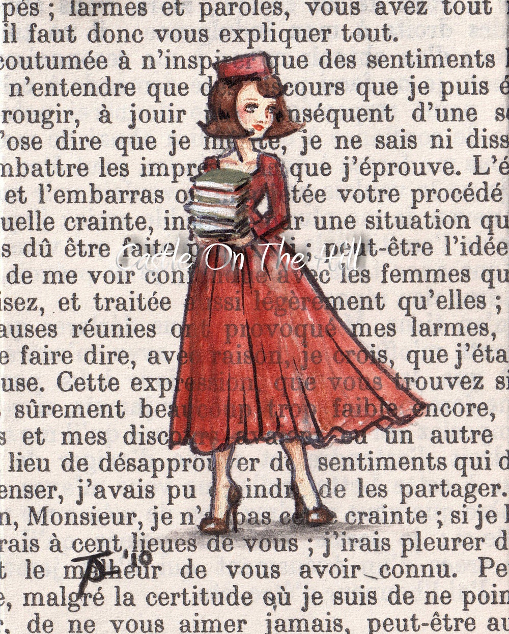 Book Lover - Paris, 1962 - Armfuls of Books - 8 x 10 print