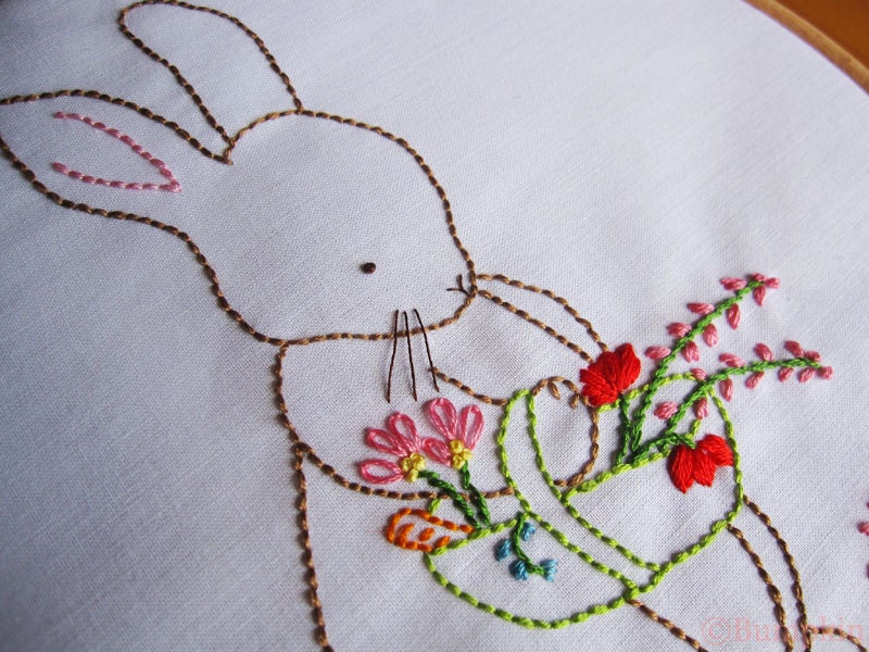 Hand Embroidery PDF Pattern - Over the Garden Gate - Bunny Rabbit